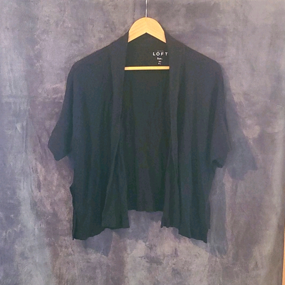 Ann Taylor LOFT Cropped Open Linen Cardigan